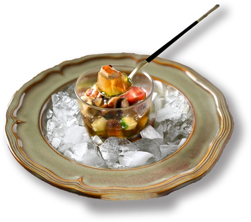ウナギと初夏野菜のコンソメココットテリーヌ